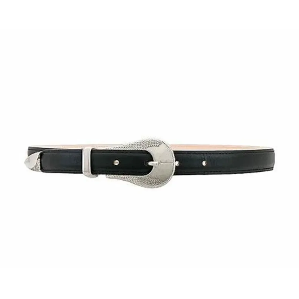 IRO Opaly Leather Belt Silver Buckle in Black EU 75 US XS Quiet Luxury Old Money